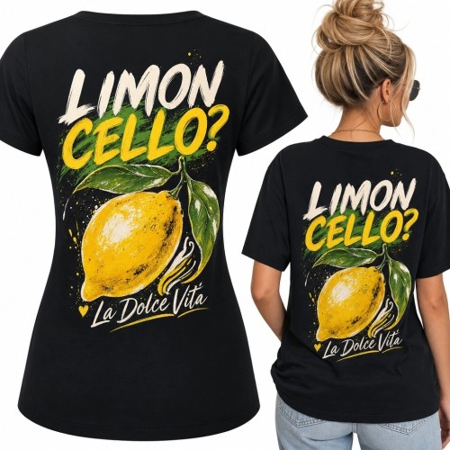 Koszulka damska z cytryną „Limon Cello?” i napisem „La Dolce Vita” - włoski styl