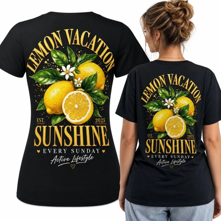 Koszulka damska z cytrynami „Sunshine / Lemon Vacation” - wakacyjny nadruk retro
