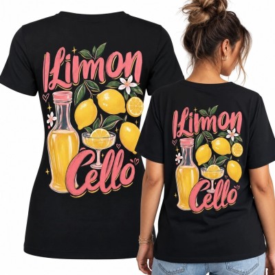 Koszulka damska z tylnym nadrukiem „Limon Cello” - cytryny i włoski klimat