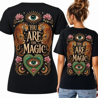 Koszulka damska z tygrysami „You are the magic” - mistyczny nadruk boho