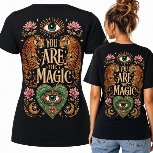 Koszulka damska z tygrysami „You are the magic” - mistyczny nadruk boho