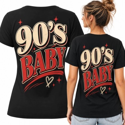 Koszulka damska z nadrukiem na plecach „90's Baby” - retro lata 90