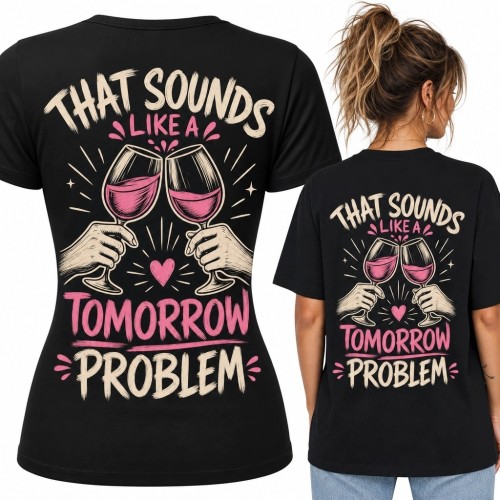 Koszulka damska z kieliszkami wina „That Sounds Like a Tomorrow Problem” - nadruk na plecach