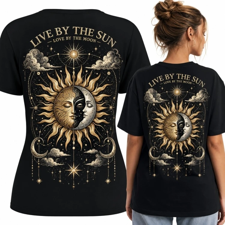 Koszulka damska słońce i księżyc „Live by the Sun / Love by the Moon”