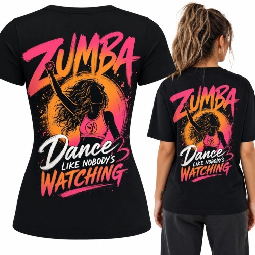 Koszulka damska z tańczącą kobietą i napisem „Zumba”