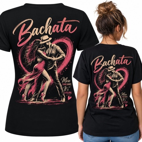 Koszulka damska dla miłośniczki bachaty „Bachata” - tańcząca para i malarskie serce