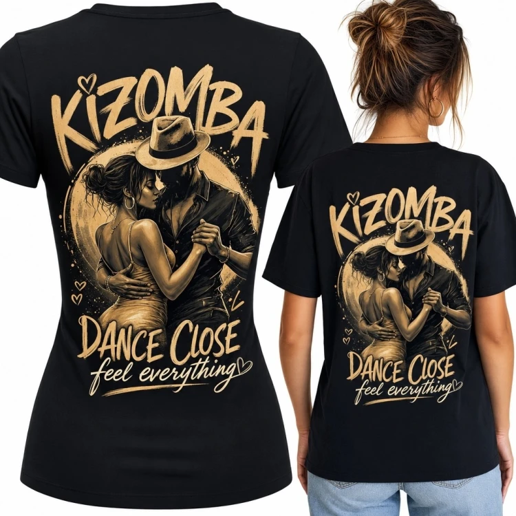 Koszulka damska z nadrukiem „Kizomba” - tańcząca para w bliskim objęciu