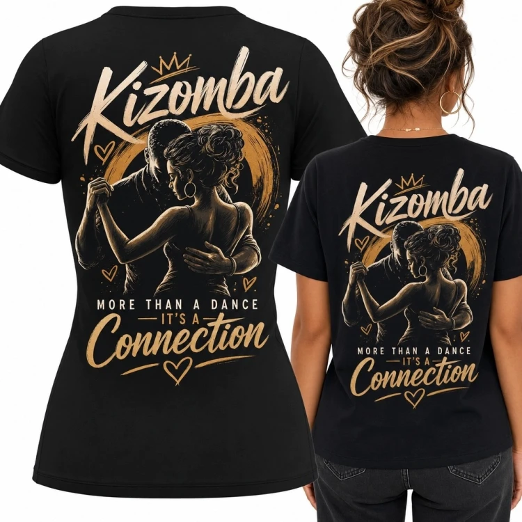 Koszulka damska dla tancerki z napisem „Kizomba” - tańcząca para