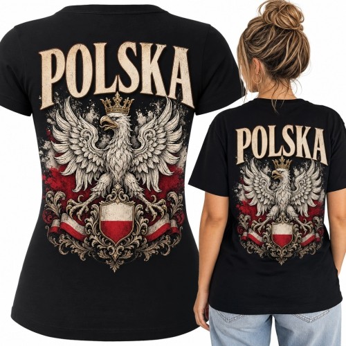 Koszulka damska z orłem i napisem „Polska” - patriotyczny nadruk na plecach