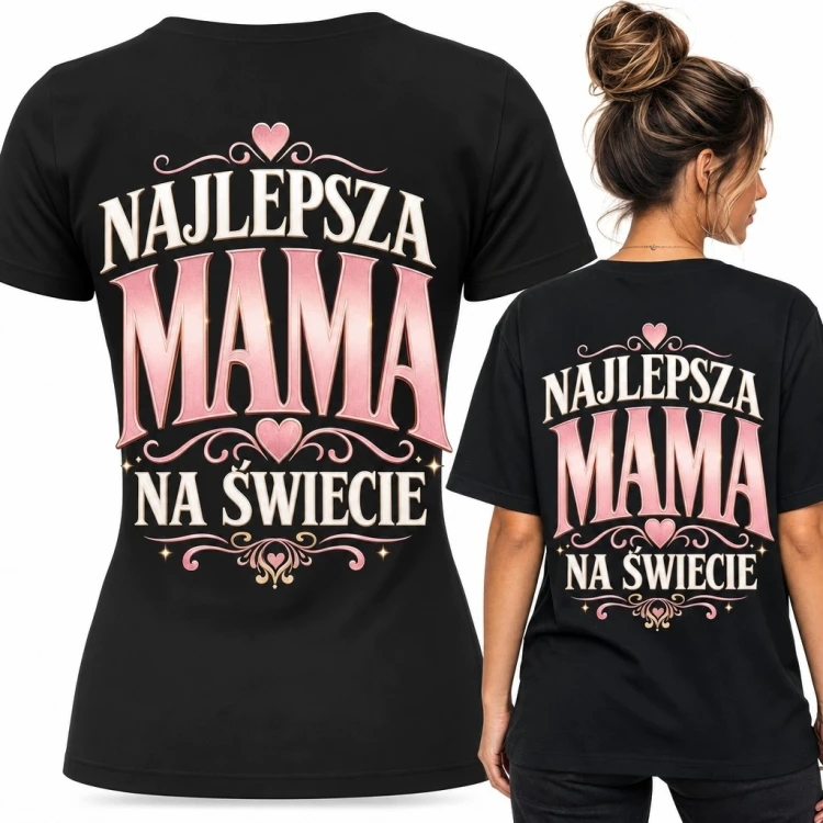 Koszulka damska dla mamy „Najlepsza mama na świecie” - nadruk na plecach