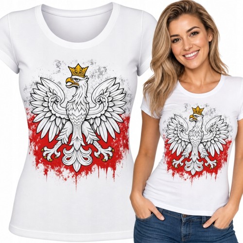 Koszulka damska z koronowanym białym orłem - polski motyw patriotyczny