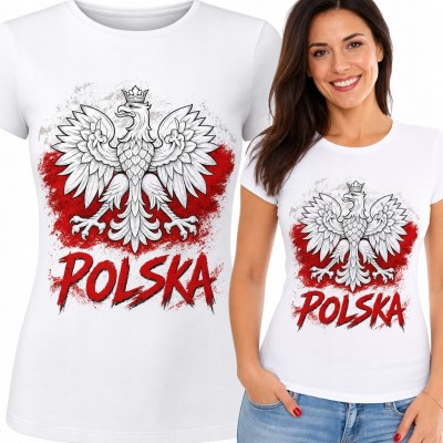Koszulka damska z orłem w koronie i napisem „Polska” - patriotyczny wzór