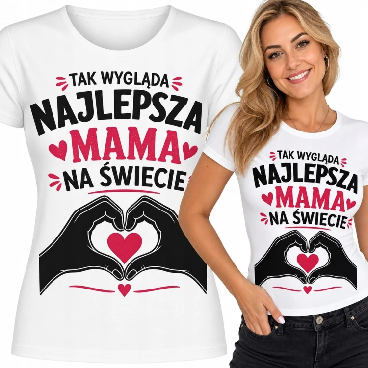 Koszulka damska „Tak wygląda najlepsza mama na świecie” - dłonie tworzące serce