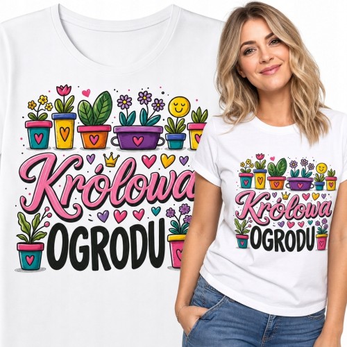 Koszulka damska dla ogrodniczki „Królowa Ogrodu” - kolorowe kwiaty