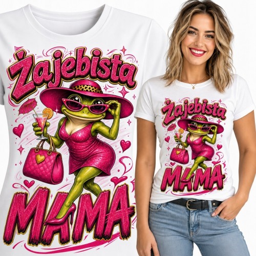 Koszulka damska dla mamy „Żajebista mama” - glamourowa żaba