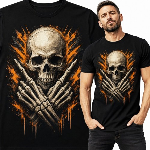 Koszulka męska z czaszką i kościstymi dłońmi - rockowo-metalowy wzór