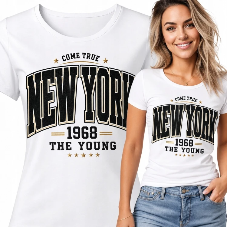 Koszulka damska „New York” z rokiem 1968 - styl retro college