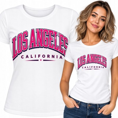 Koszulka damska z nadrukiem college „Los Angeles” i „California”
