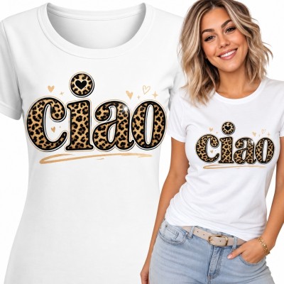 Koszulka damska z napisem „Ciao” w panterkę