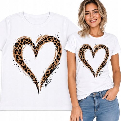 Koszulka damska z sercem w panterkę - kobiecy animal print