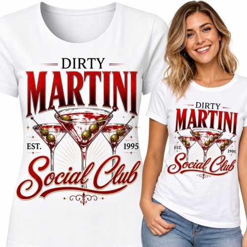 Koszulka damska z kieliszkami martini „Dirty Martini Social Club” - retro nadruk klubowy