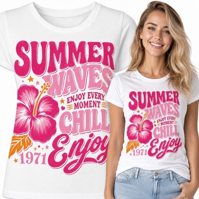 Koszulka damska „Summer Waves” z hibiskusem na 55 urodziny - rocznik 1971