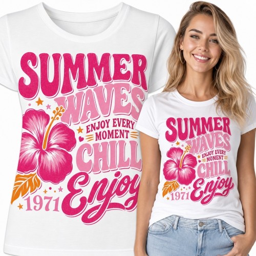 Koszulka damska „Summer Waves” z hibiskusem na 55 urodziny - rocznik 1971