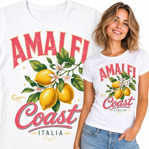 Koszulka damska z cytrynami „Amalfi Coast” - włoski motyw retro