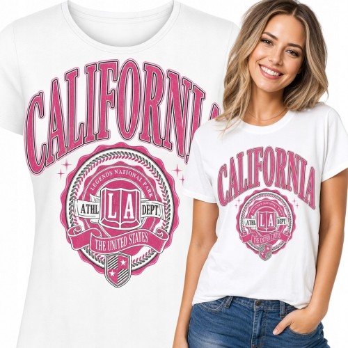 Koszulka damska „California” - różowo-szary motyw college varsity
