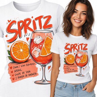 Koszulka damska z koktajlem i napisem „Spritz” - wakacyjny nadruk retro