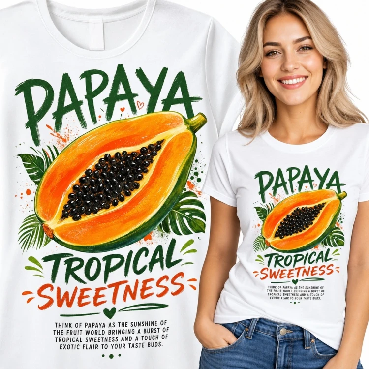 Koszulka damska z papają i napisem „Papaya - Tropical Sweetness”