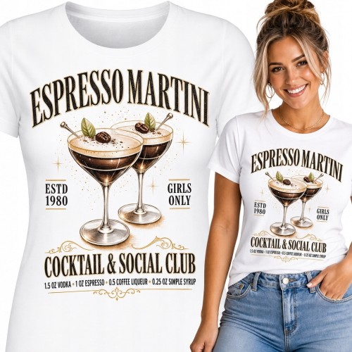 Koszulka damska z kieliszkami espresso martini „Espresso Martini” - retro cocktail club