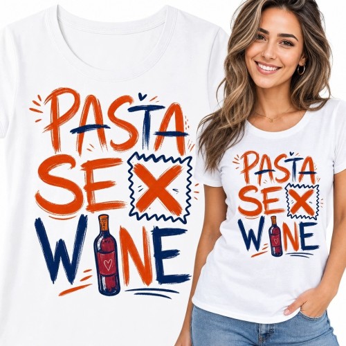 Koszulka damska „Pasta Sex Wine” - ravioli i wino