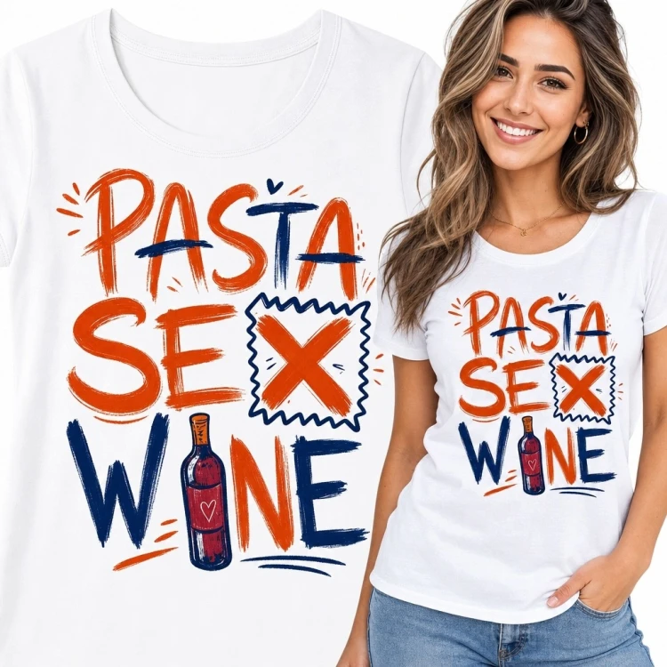 Koszulka damska „Pasta Sex Wine” - ravioli i wino