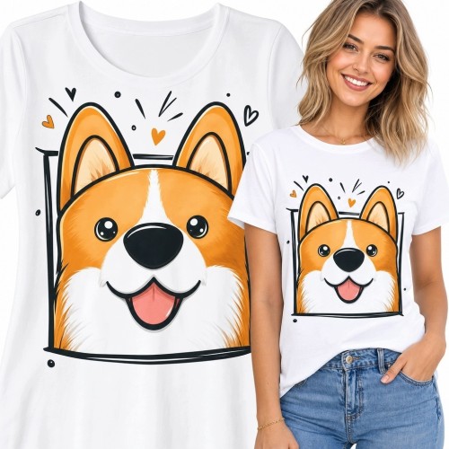 Koszulka damska z corgi - uroczy kreskówkowy pies