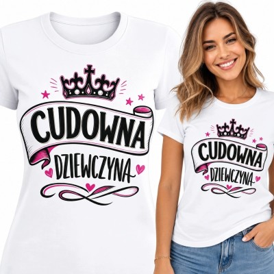 Koszulka damska „Cudowna dziewczyna” z koroną - afirmacyjny nadruk