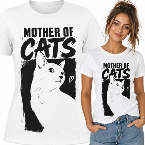 Koszulka damska z kotem „Mother of Cats” - nadruk grunge