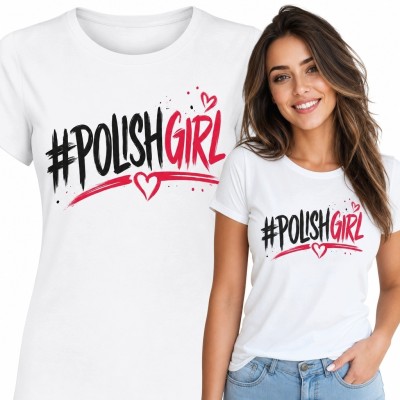 Koszulka damska z napisem „#PolishGirl” i sercami - polski motyw