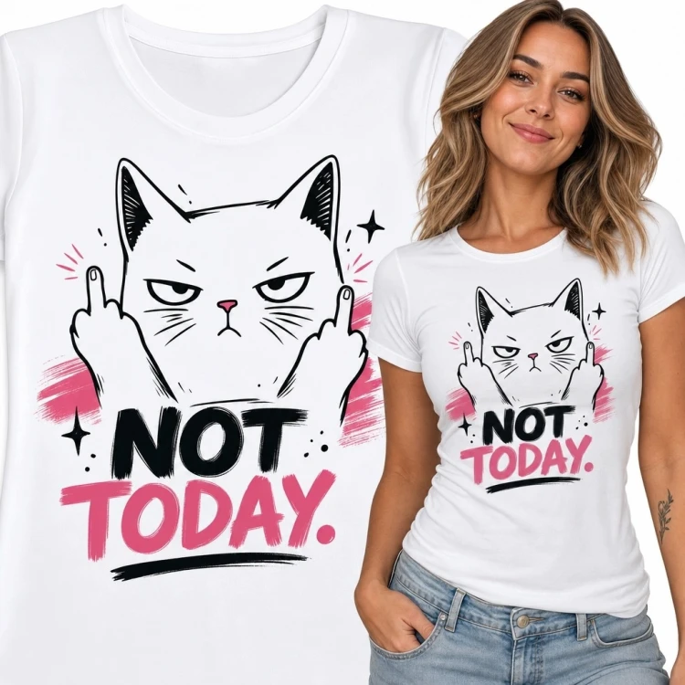 Koszulka damska z kotem „Not today” - sarkastyczny nadruk