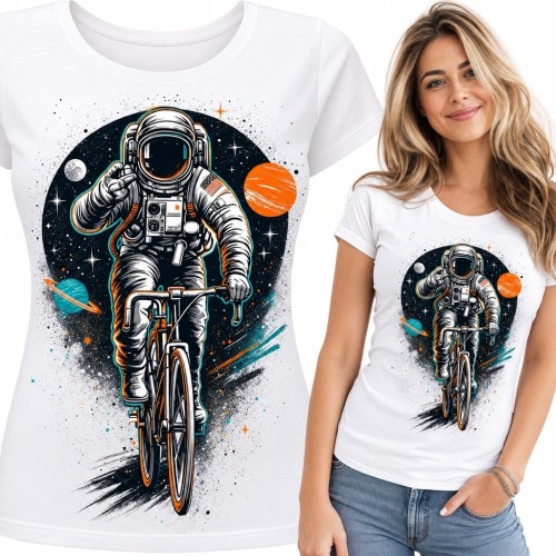 Koszulka damska z astronautą na rowerze - kosmiczny motyw