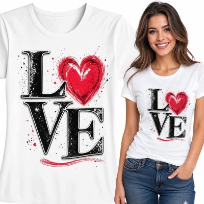 Koszulka damska z sercem i napisem „Love” - romantyczny wzór