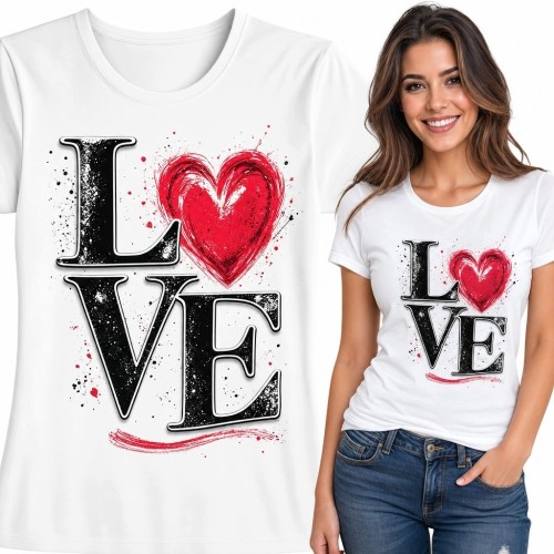 Koszulka damska z sercem i napisem „Love” - romantyczny wzór