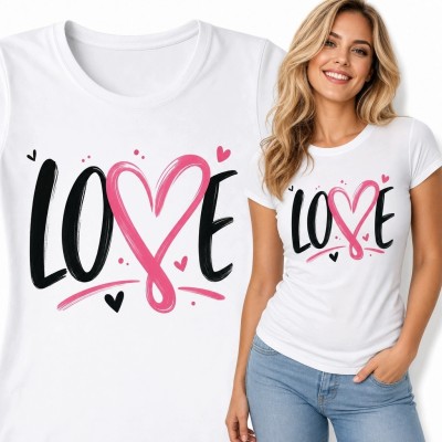 Koszulka damska z sercem i napisem „Love” - romantyczny motyw