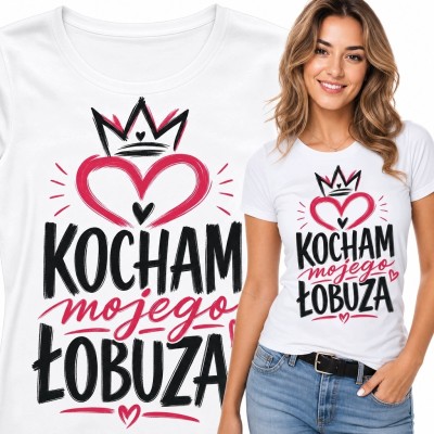 Koszulka damska z sercem i napisem „Kocham mojego łobuza” - romantyczny motyw