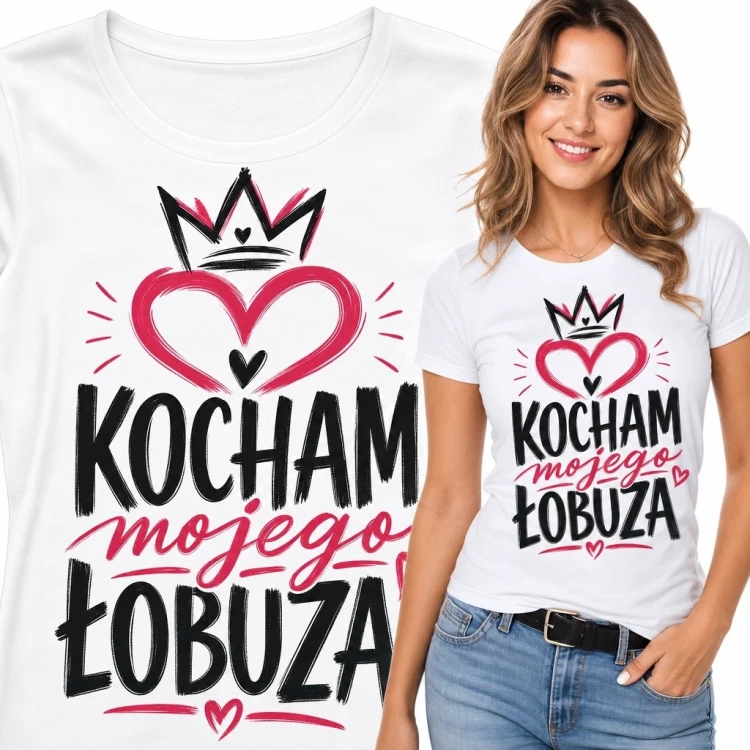 Koszulka damska z sercem i napisem „Kocham mojego łobuza” - romantyczny motyw