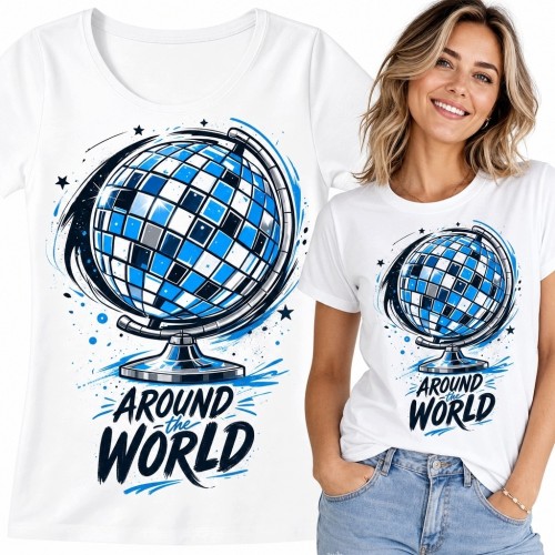 Koszulka damska z globusem „Around the World” - podróżniczy wzór
