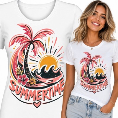 Koszulka damska „Summertime” - tropikalny nadruk retro surf