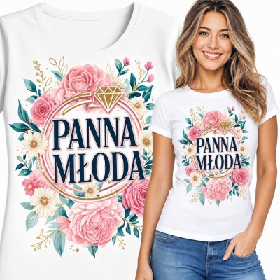 Koszulka damska „Panna młoda” - kwiatowy wzór z pierścionkiem