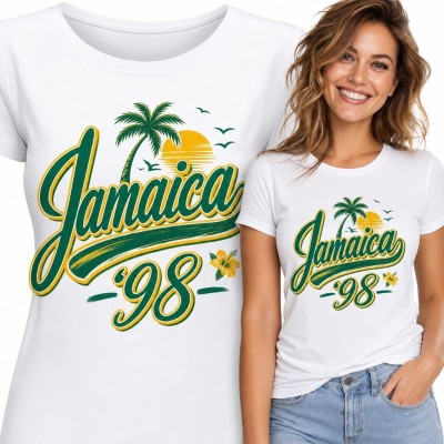 Koszulka damska „Jamaica ’98” z tropikalnym nadrukiem retro