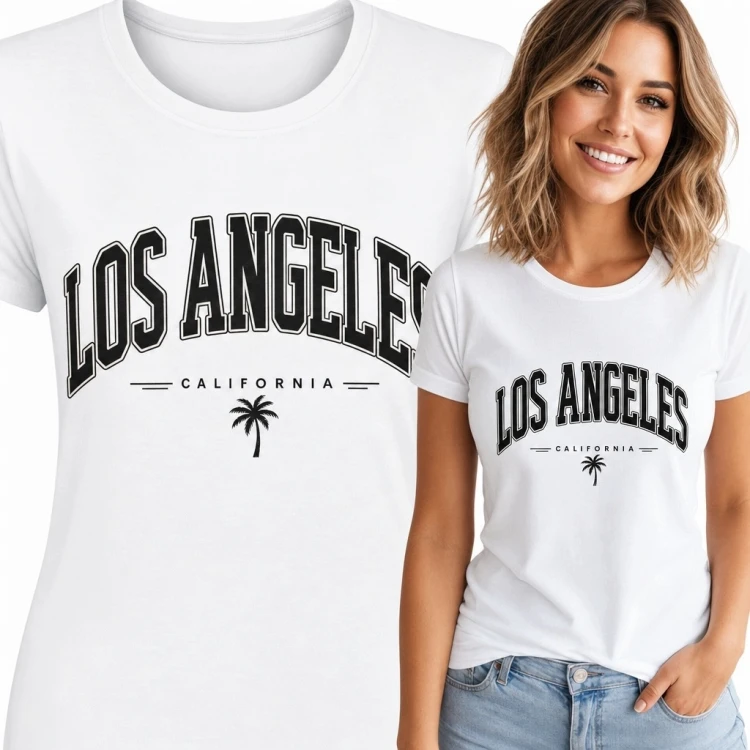 Koszulka damska z palmą i napisem „Los Angeles” - kalifornijskie retro